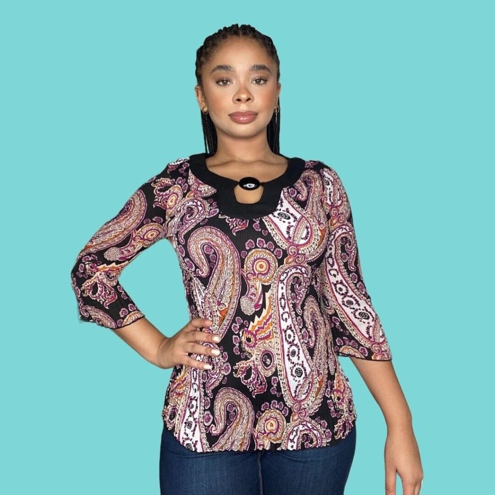 Paisley Print Ribbed Long Sleeve